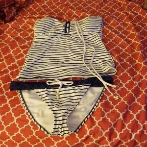 Sperry nautical navy and white tankini medium